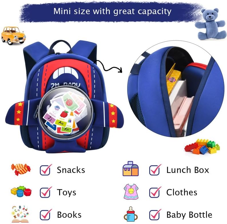 Padgene Toddler Backpacks Kids Preschool Backpack Waterproof Neoprene Animal Schoolbag Lunch backpack 3D Cartoon Mini Travel Bag for Boys Girls Ages 3-5