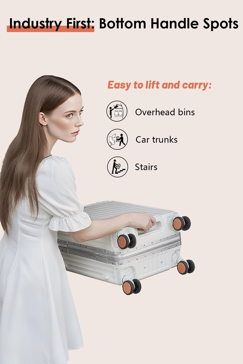 HotWay 24 Inch Hardside Checked Luggage with Leather Handle, PC Zipperless Suitcase with Spinner Wheels and TSA Locks, Lightweight Checked Luggage for Travel, Grey