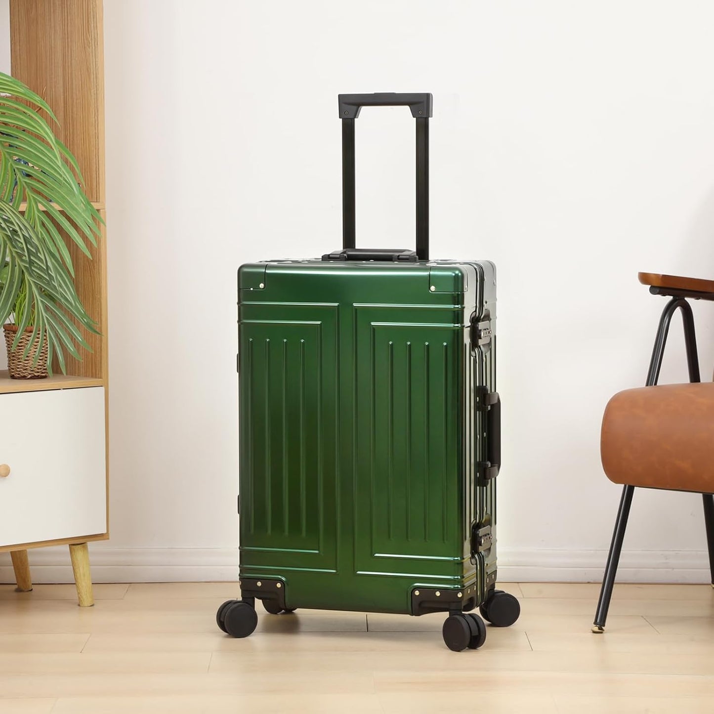 All Aluminum Carry On Luggage，Cut from Whole Aluminum Sheet，22x14x9 Airline Approved ，（3rd Generation，Premium Metal zipperless suitcase ） (green, 24inch)