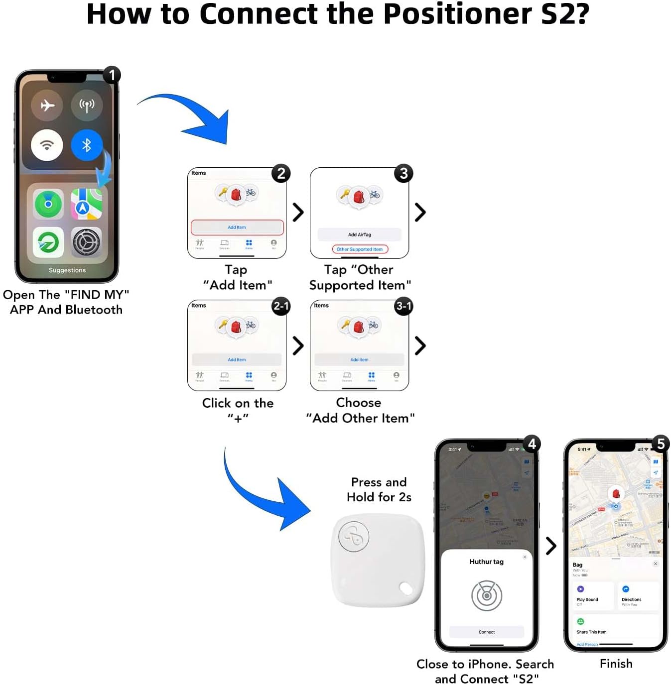 Bluetooth Tracker Keys Finder and Item Locator (iOS Only); Up to 200 ft Find Nearby, Phone Finder, Replaceable Battery, Suitable to Track Keys/Backpacks/Luggage/Suitcases. 1-Pack