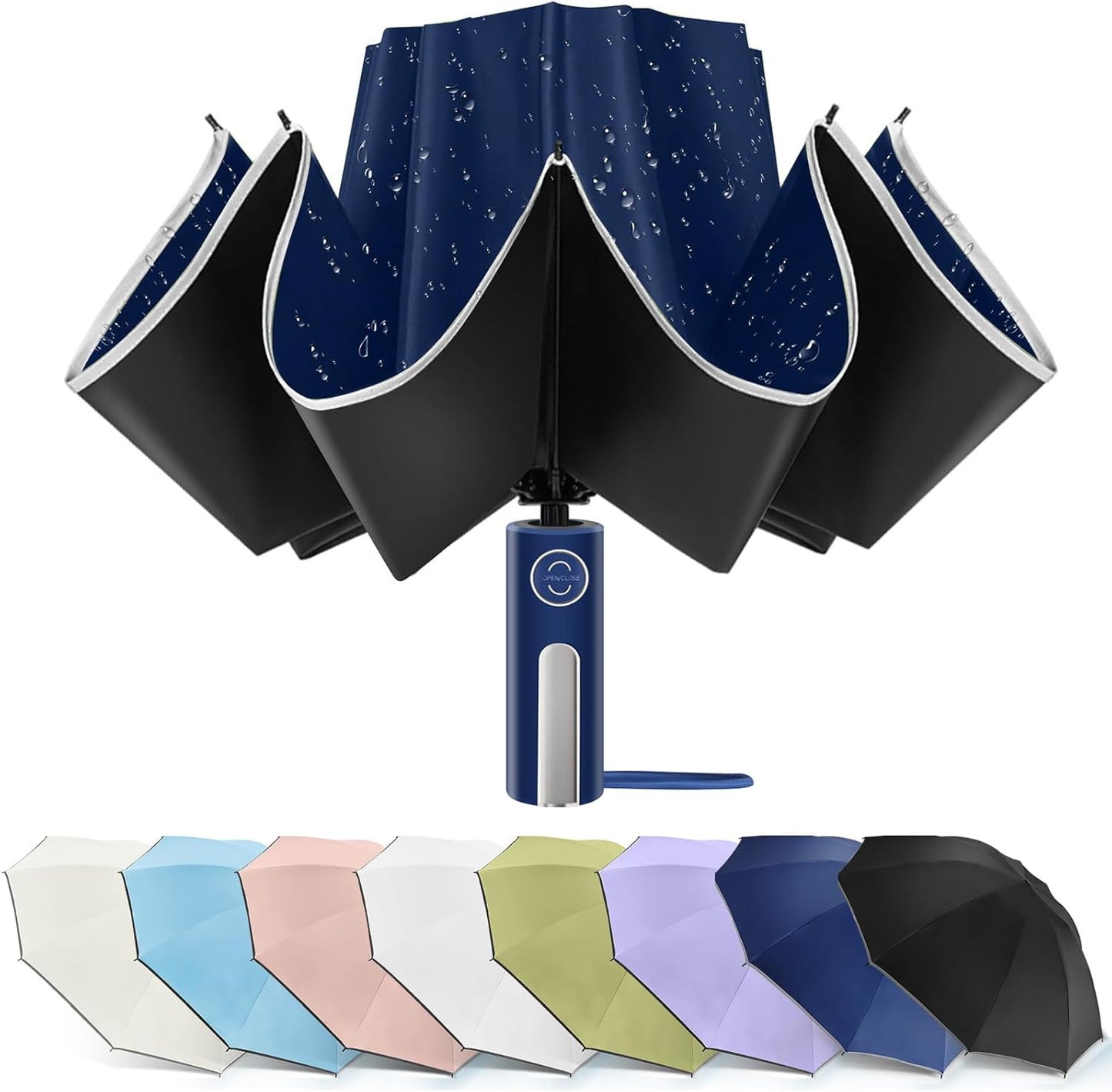 Bodyguard Inverted Umbrella - Large Windproof for Rain & Sun, Compact Reverse With Reflective Stripe, Teflon-Coated for Women Men, Travel Folding With Cover Bag