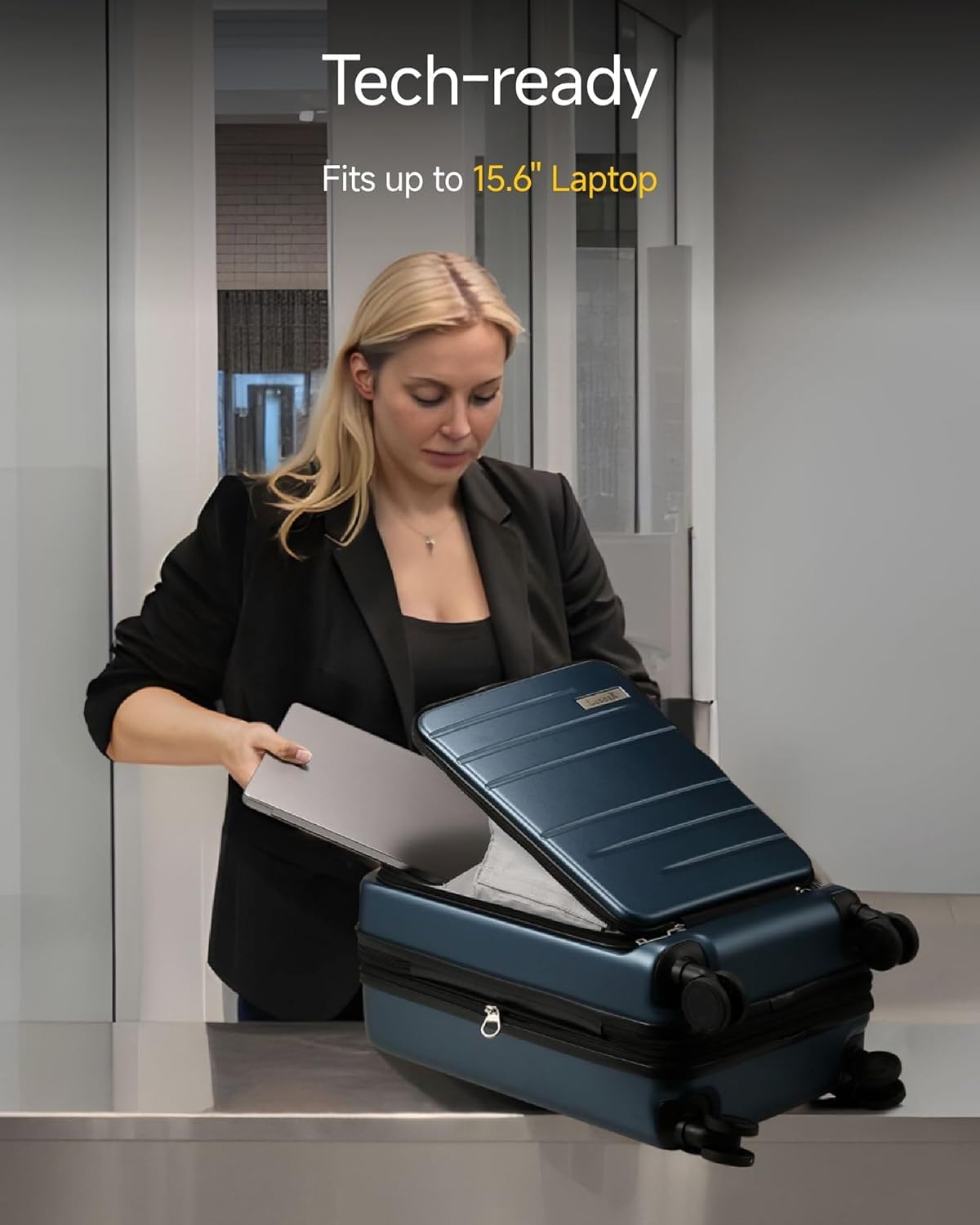 LUGGEX Carry On Luggage 22x14x9 Airline Approved, Expandable Polycarbonate Suitcase with Front Pocket (Brown-Black, 20 Inch, 35L)