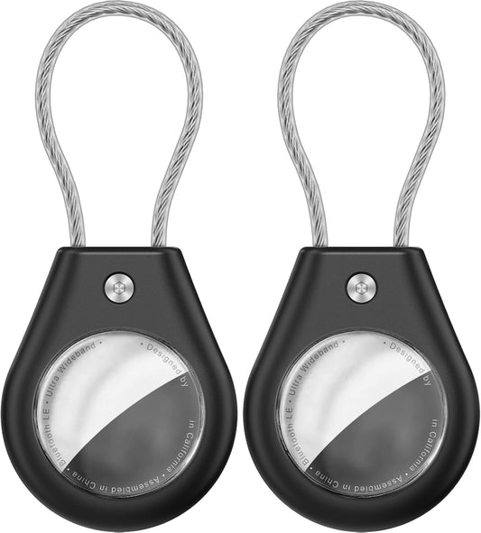2 Pack Airtag Holder,Waterproof AirTag Case with Secure Lock, Airtags Keychain for Apple Airtag,Anti-Lost Protective Case Air tag Accessories for GPS Item Finder Tracker Luggage, Key,Pet,Cat Dog,Black