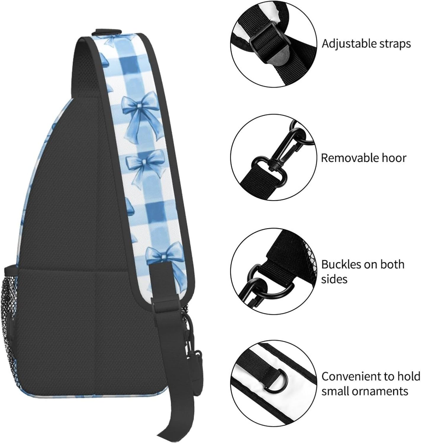 SUPLUCHOM Sling Bag Blue Bows Check Hiking Daypack Crossbody Shoulder Backpack Travel Chest Pack for Men Women