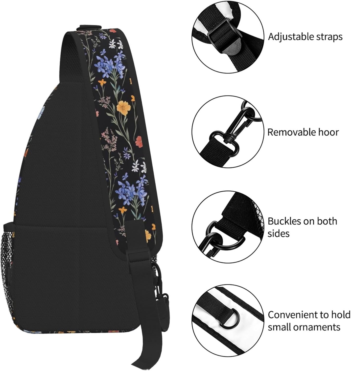 SUPLUCHOM Sling Bag Vintage Botanical Flower Wildflower Hiking Daypack Crossbody Shoulder Backpack Travel Chest Pack for Men Women