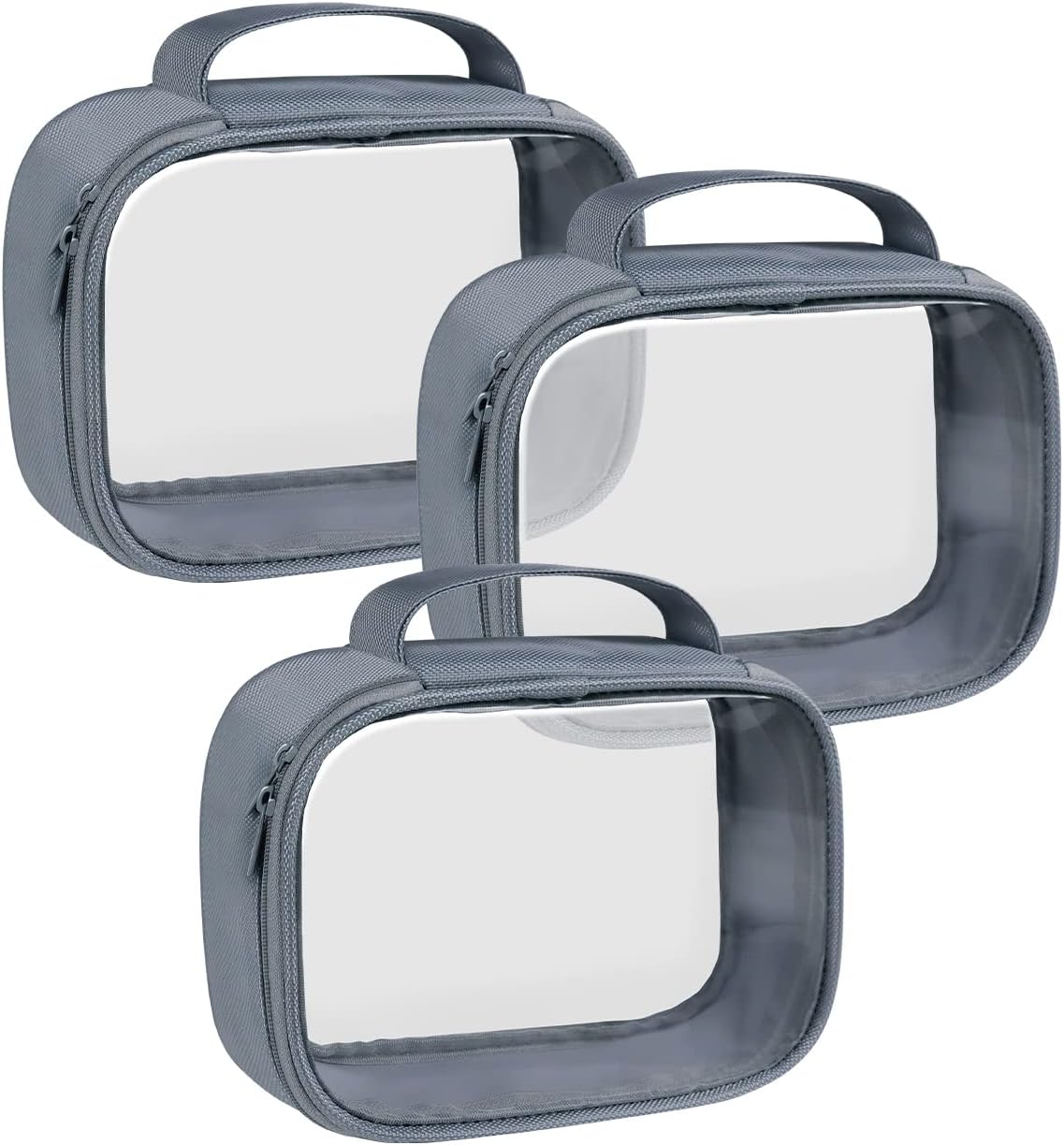 Moyad TSA Approved Clear Toiletry Bag with Handle, 3 Pack Quart Size 3-1-1 Liquids Pouch for Travel, Transparent Makeup & Cosmetic Organizer for Women Men, Grey