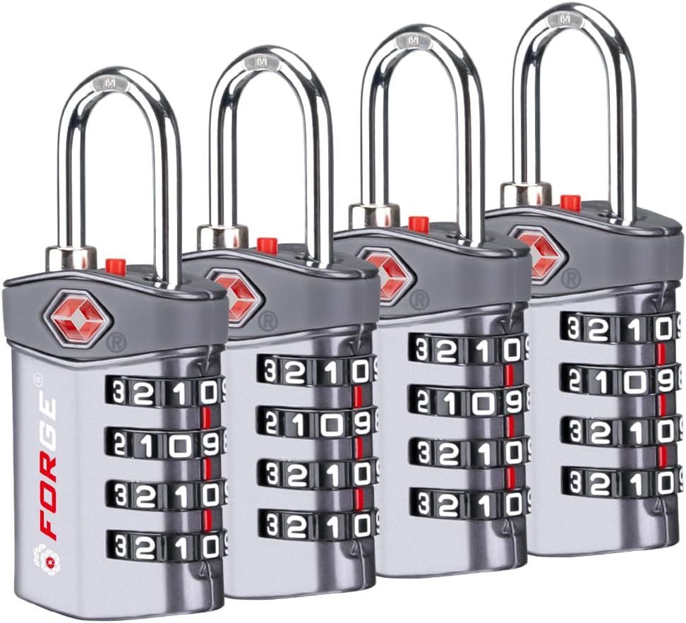 Forge 4-Digit Combination Lock, TSA Approved Locks for Luggage, Travel, Gym, School, Suitcase, Backpack, Pelican case, Easy Read dials, Zinc Alloy Body.
