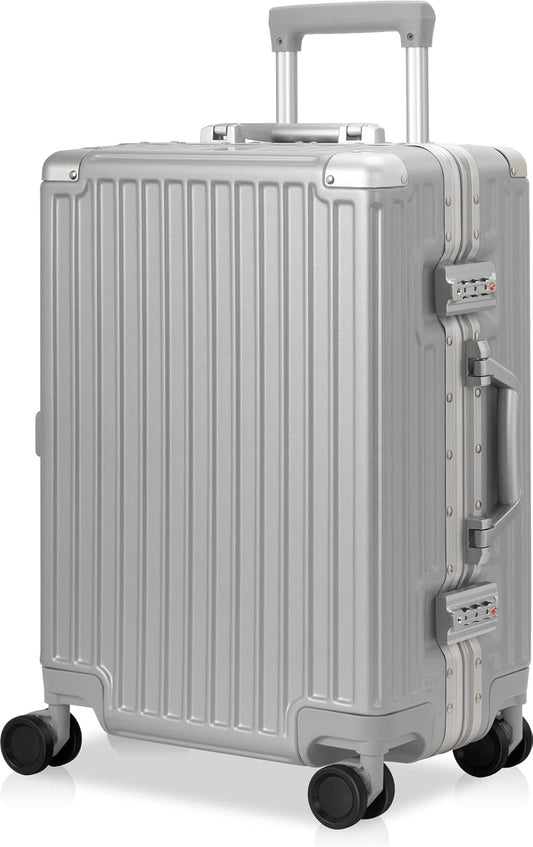 AnyZip Carry On Luggage - Aluminium Frame, PC ABS Hard Shell, Suitcases with Wheels, TSA Lock, No Zipper - 20in Silver