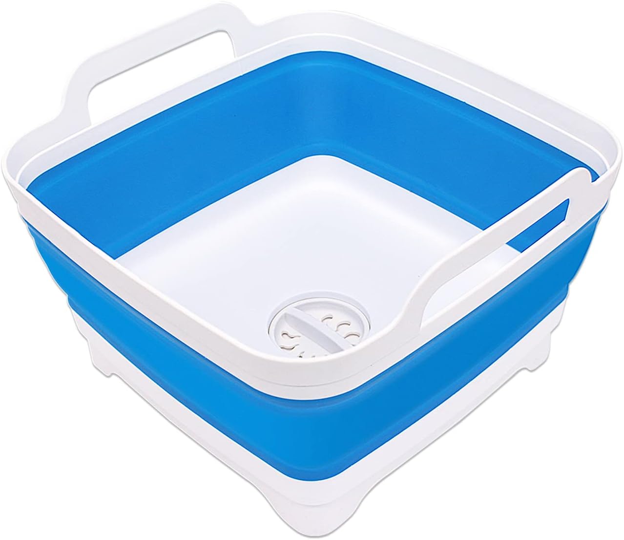 2.4 Gal(9L) Collapsible Dish Basin with Drain Plug - Collapsible Wash Basin for Baby Bottles, Space-Saving Camping Sink for Dishes Washing (Blue)