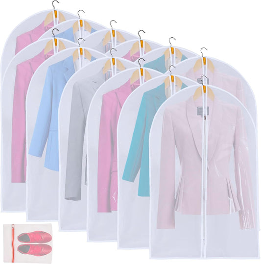 36" Women Suit Bags, Garment Bags For Hanging Clothes, Plastic Garment Bags for Closet Storage, Suit Cover Bags with Zipper for Short Coats, Jackets, Shirts 24"x36"/ 12 Pack (24" x 36" 12Pack)