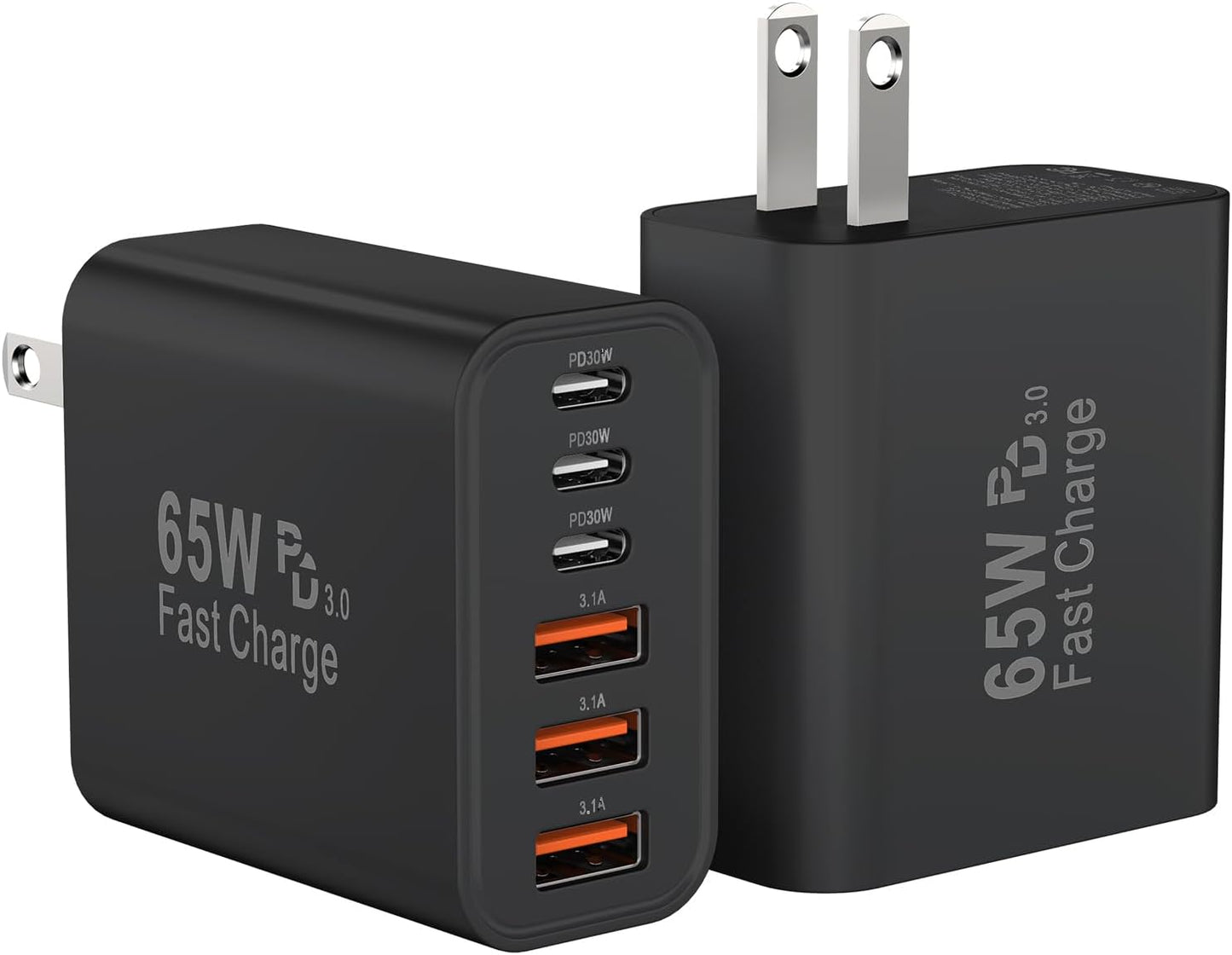 USB C Fast Charger Block, iPhone Charger Fast Charging Blocks 65W Multi Port Charger 6-Ports PD & QC Charging Cube Brick Power Adapter Type C Wall Chargers for iPhone 17/16/15/14/13/12 Pro Max, iPad