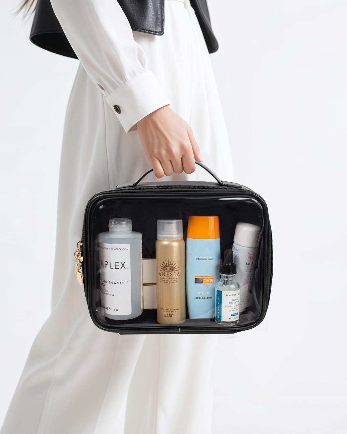 KOTORA TSA Approved Toiletry Bag with Mini Clear Makeup Bag PVC Cosmetic Bags for Women and Men, Carry on Airport Airline Compliant Bag Car Accessories for Women Her (1Handle-Black)