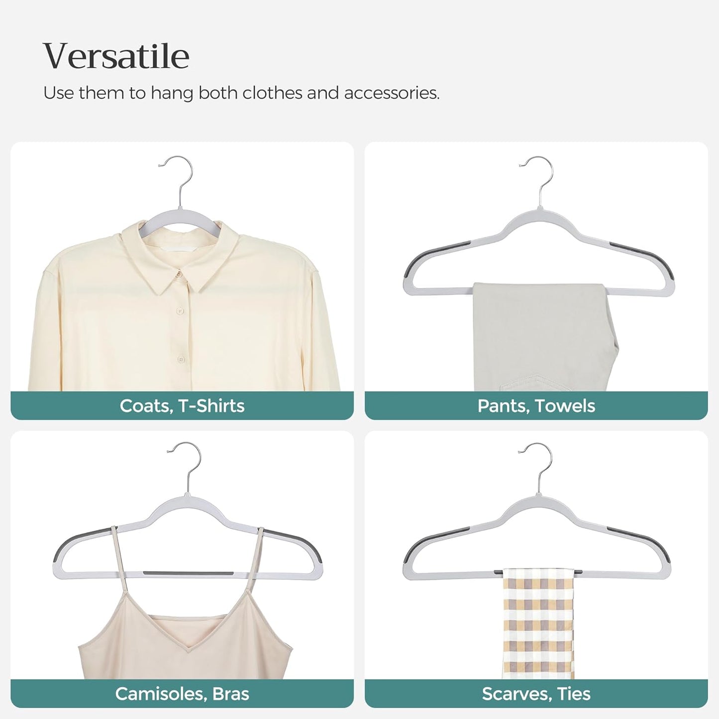 SONGMICS Clothes Hangers, Pack of 100 Plastic Coat Hangers, Space-Saving, Light Gray and Dark Gray UCRP050G100