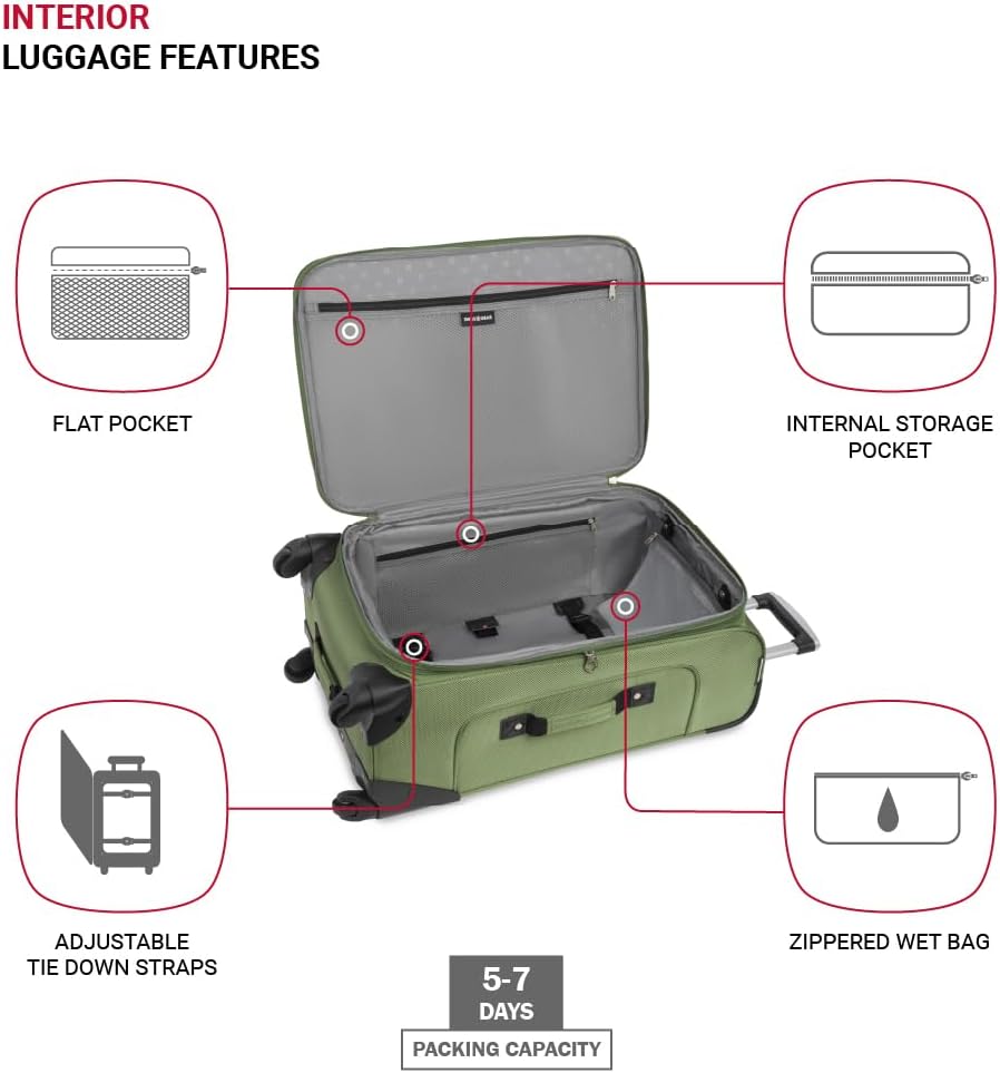 SwissGear Sion Softside Expandable Luggage with Spinner Wheels, Evergreen, Checked-Medium 25-Inch