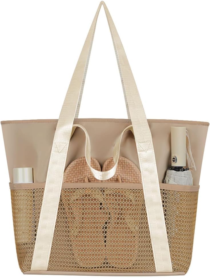 Waterproof Sandproof Beach Bag with Zipper and 6 Pockets - Foldable Lightweight Tote for Pool, Travel