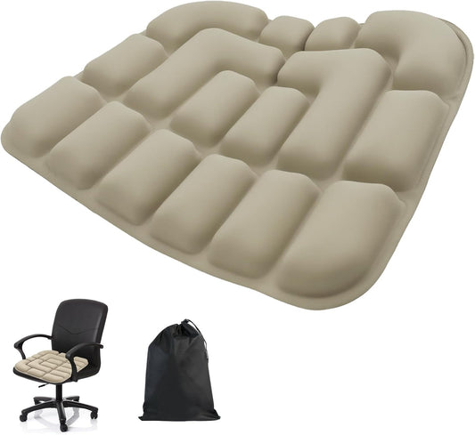 3D Inflatable Seat Cushion for Pressure Relief - Airplane Travel Air Sitting Pad with Storage Bag, Portable Inflatable Seats Cushions for Car Chair Camping Wheelchair Stadium Bleacher, Khaki
