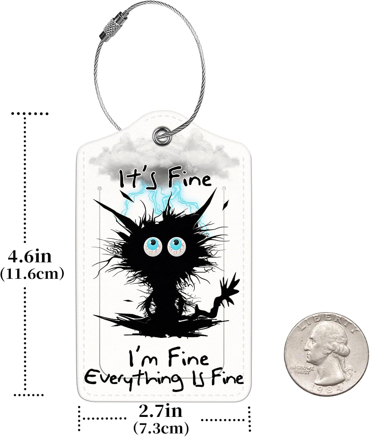 2 Pcs Luggage Tags for Suitcases, PU Leather Cruise Ship Luggage Tags with Privacy Cover Label Address Card and Durable Metal Ring Suitable for Men Women Handbags Backpacks,Cat hit by Lightning