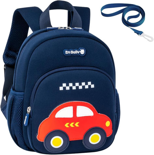 Padgene Toddler Harness Backpacks Safety Leash Kids Anti Lost Kindergarten Preschool Backpack Neoprene Lightweight Animal Schoolbag 3D Cartoon Car Mini Travel Bag for Boys Girls Ages 3-5