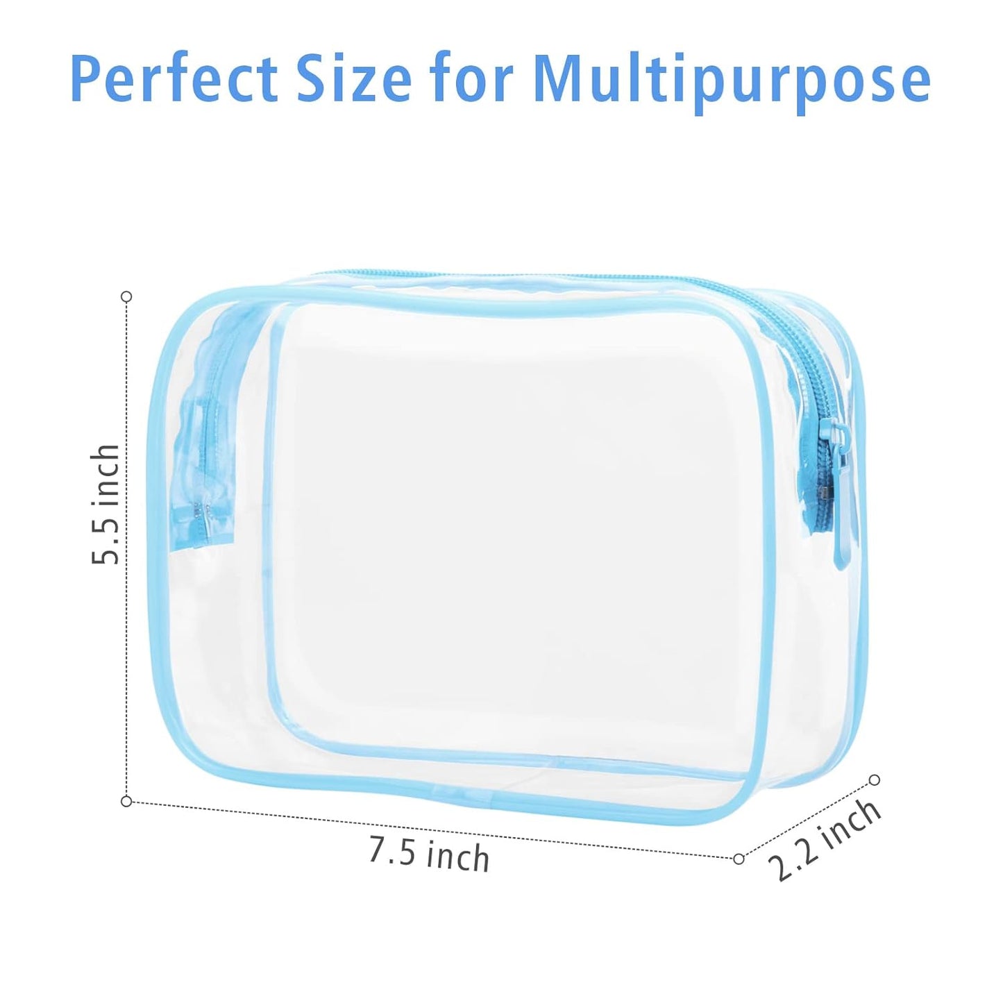 PACKISM 3 Pack TSA Approved Clear Toiletry Bags, Quart Size, Travel Makeup Cosmetic Bag for Women Men, Carry On Airport Airline Compliant, Light Blue