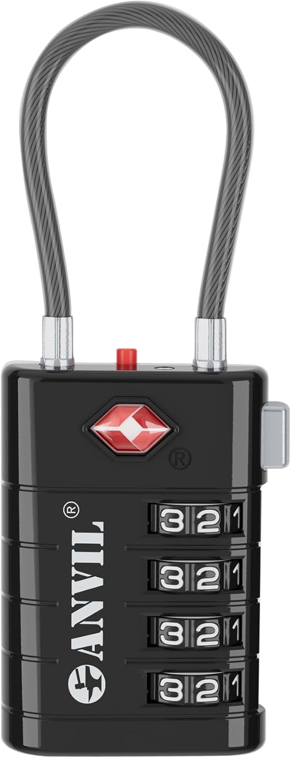 ANVIL 4 Digit Luggage Locks, TSA Locks for Luggage, Advanced TSA008 core, Alert Indicator for Your Travel Lock, Suitcase Lock. (1, Black)