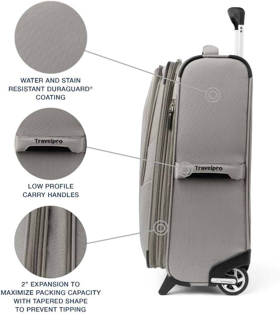 Travelpro Maxlite 5 Softside Expandable Upright 2 Wheel Carry on Luggage, Lightweight Suitcase, Men and Women, Champagne, Carry On 22-Inch