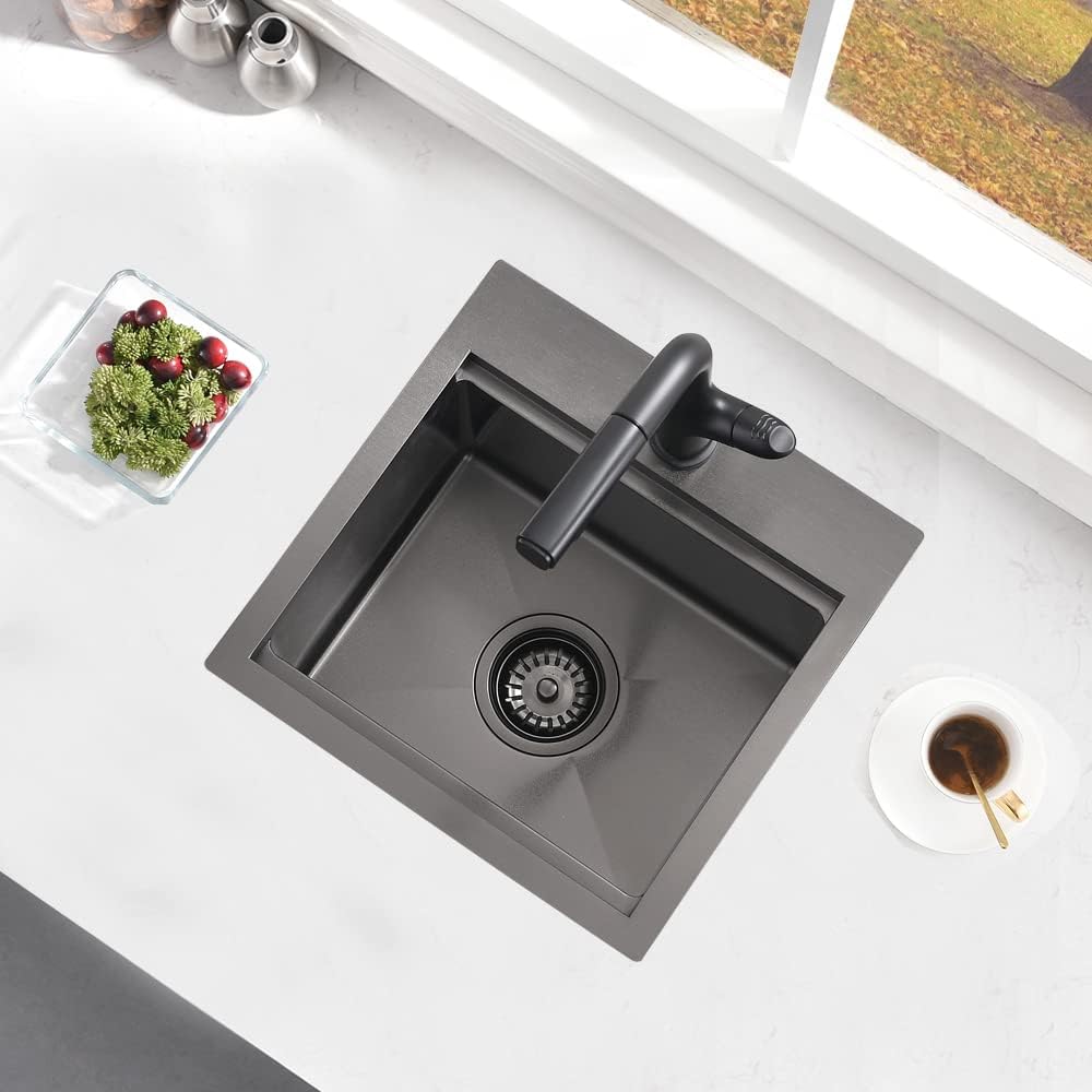 15 Inch Black Bar Sink Drop In Workstation-Bokaiya 15x15 Drop In Bar Sink Small Kitchen Outdoor Rv Sink 16 Gauge Black Stainless Steel Single Bowl Kitchen Sinks with Cutting Board