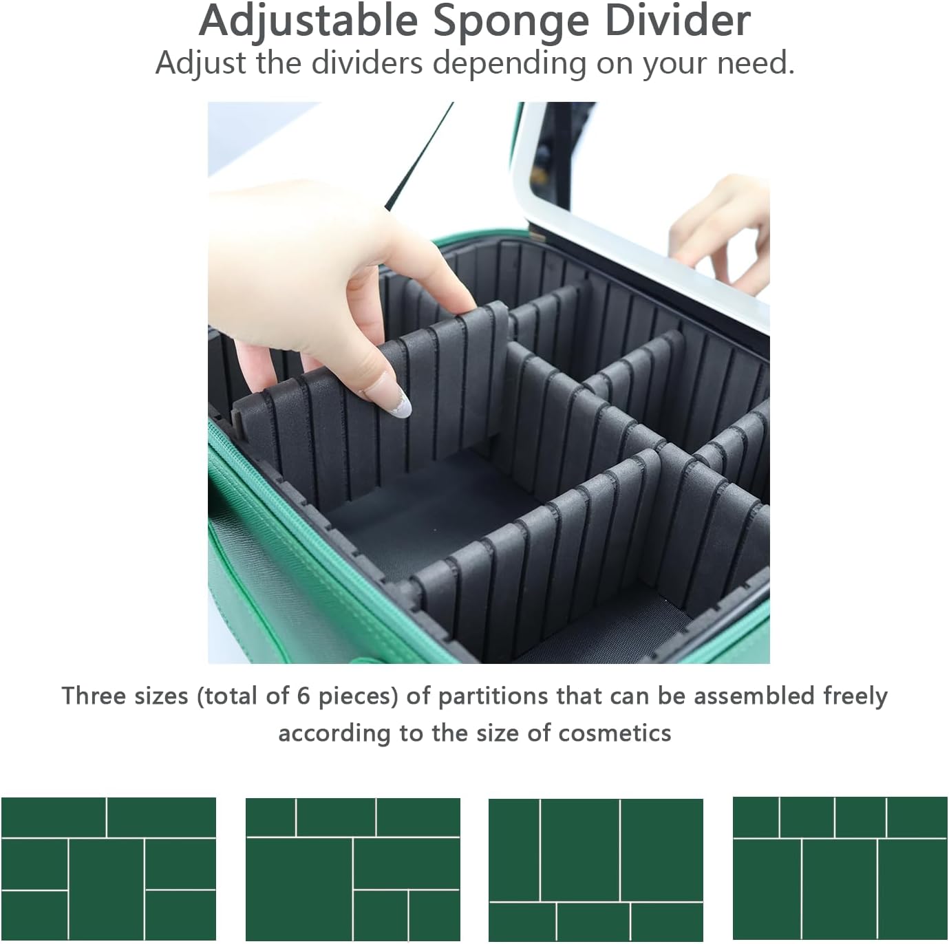 Makeup Bag with Led Mirror,Travel Makeup Organizer with 3 Color Setting & 10X Magnifying Mirror, Portable Storage and Adjustable Dividers Travel Makeup Bag-Dark green