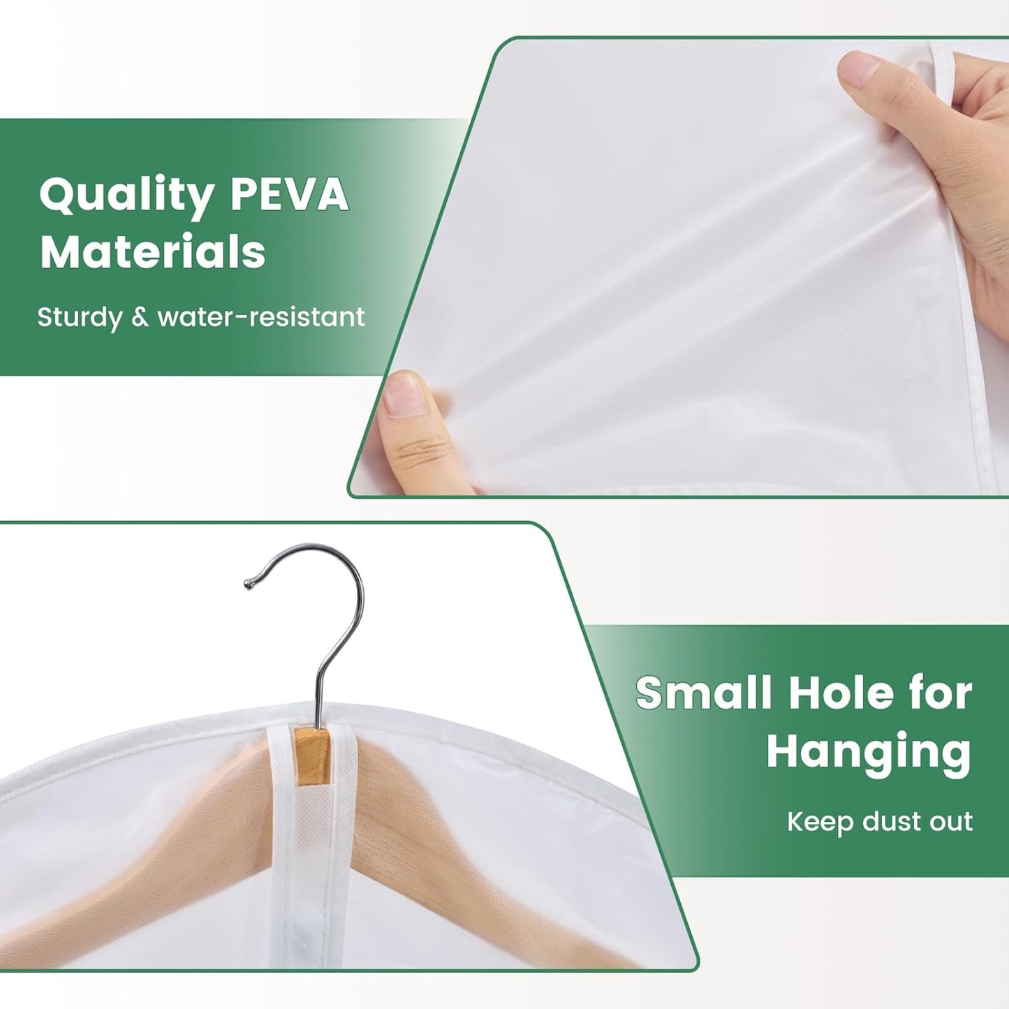 10 Pack Translucent Garment Bags for Hanging Clothes - Frosted Clothes Storage Bags for Suits, Shirts, Dresses, Closet Storage, Travel - 24" x 40"/47"/55"