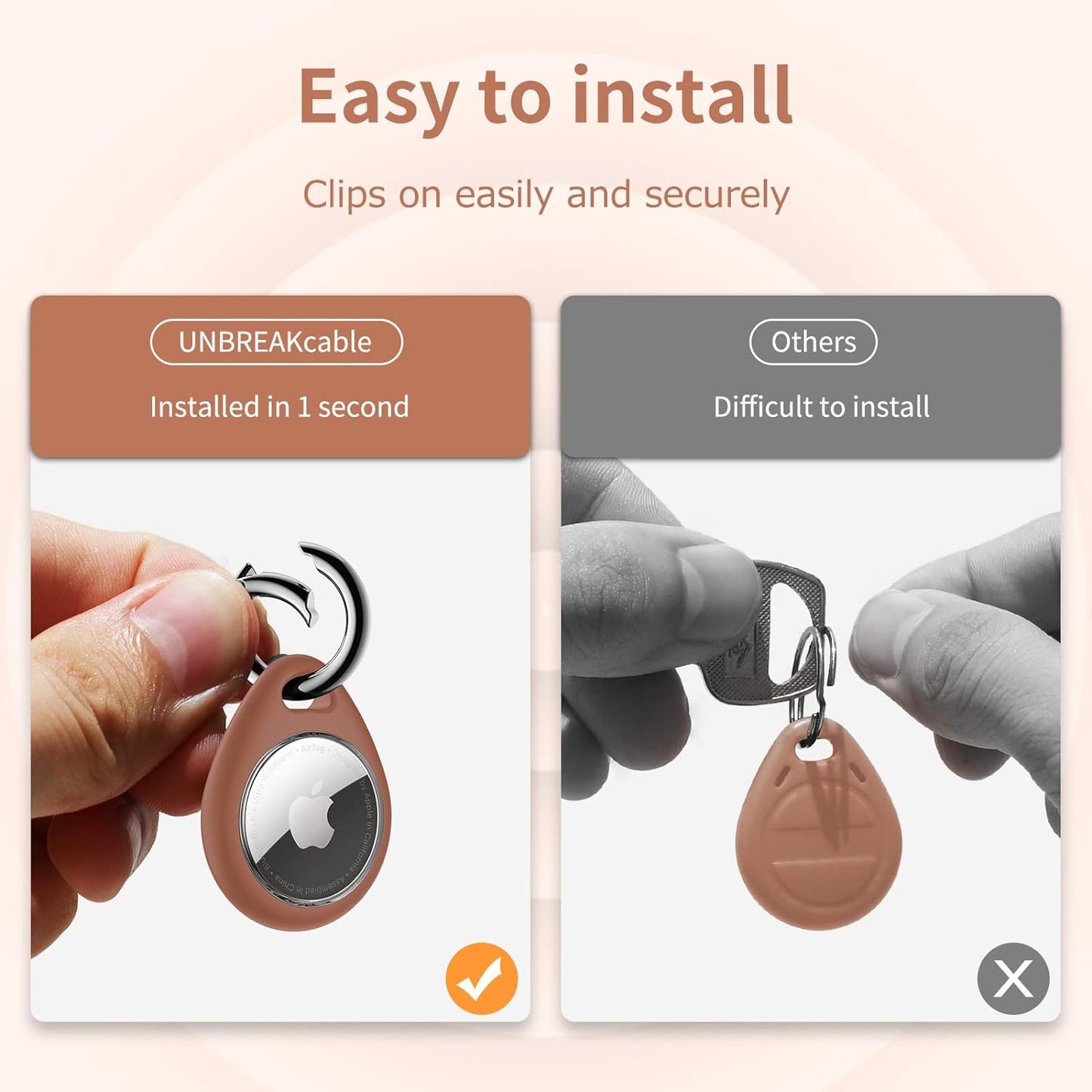 UNBREAKcable Holder for Apple AirTag - 4 Pack [Fit Tightly Design] [Easy to Install] [Hold Air Tag Securely] Waterproof TPU Shell Protective Case with All Metal Keychain Key Ring Clip (Black&Brown)