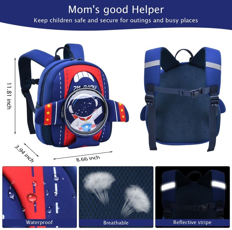 Padgene Toddler Backpacks Kids Preschool Backpack Waterproof Neoprene Animal Schoolbag Lunch backpack 3D Cartoon Mini Travel Bag for Boys Girls Ages 3-5