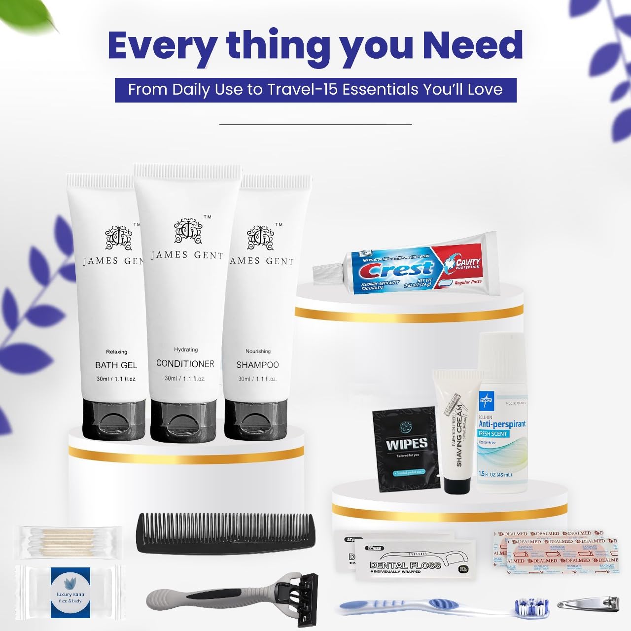 Trektote Travel Toiletry Kit for Men and Women – 20 Piece Set of Travel Size Toiletries, TSA Compliant, Includes Shampoo and Conditioner, Body Wash, Toiletry Bag & More (Pack of 3)