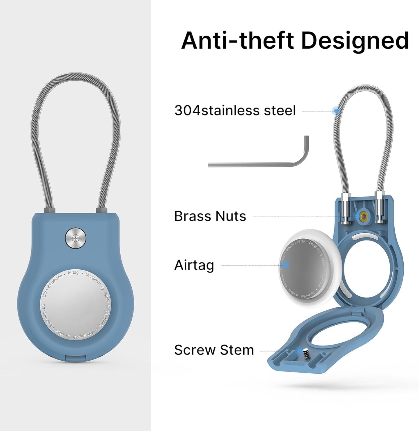 Air tag Holder,(4 Pack) Air tag Keychain with Secure Lock,Air Tags Case with Wire Cable for Apple Airtag,Anti-Lost Protective Case with Keyring for Luggage, Key, Pet, Bag, Black/Cyan