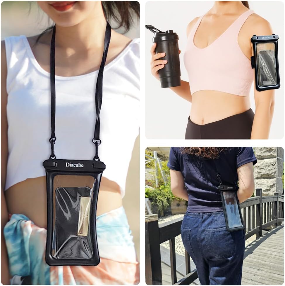 2-Pack Waterproof Phone Pouch, Universal IPX8 Floating Waterproof Case with Adjustable Lanyard for All Phones [Up to 8.3"] Beach, Waterpark & Travel Essentials - White