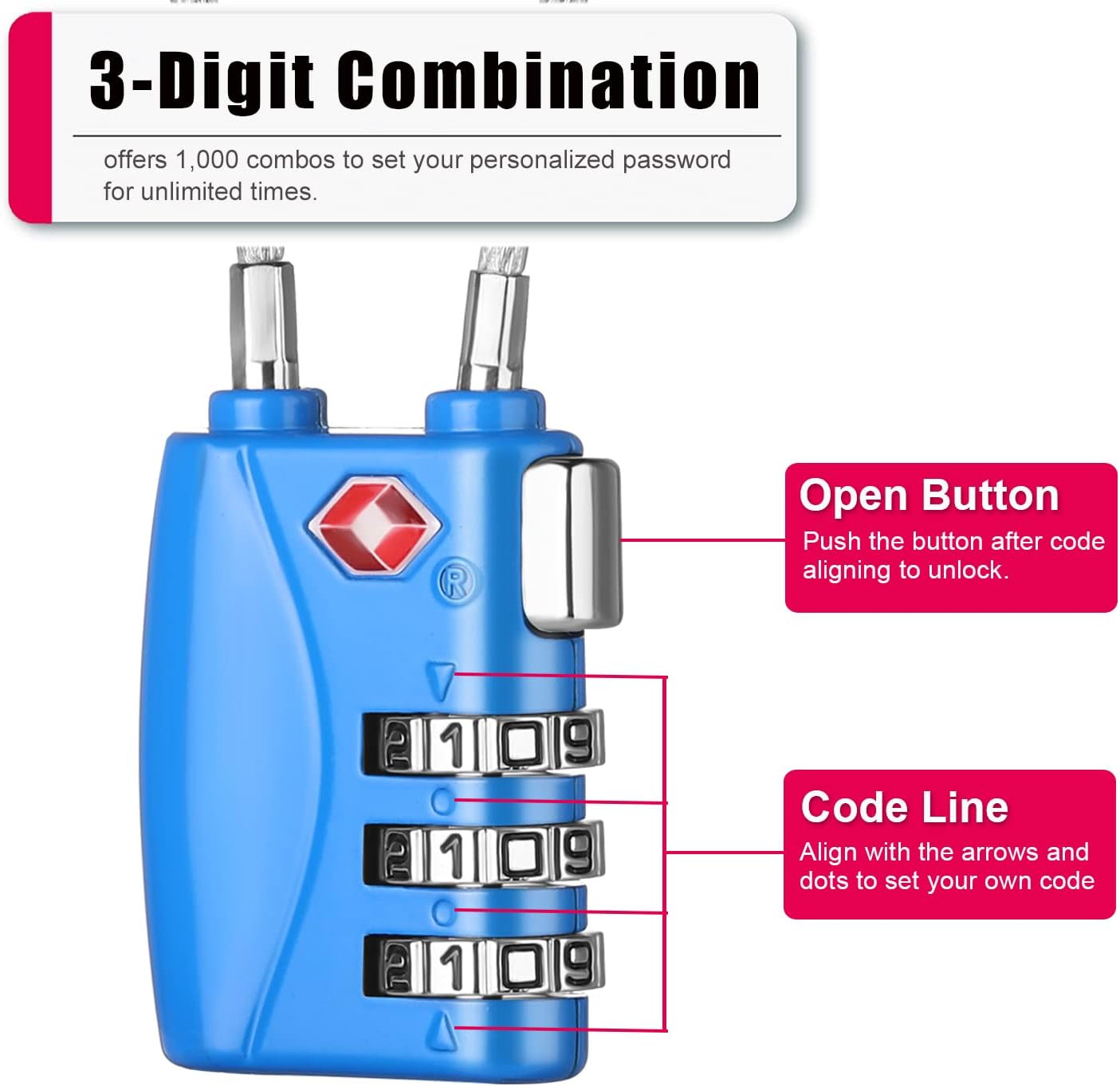 ZHEGE TSA Wire Lock for Travel, Luggage, Suitcase, Baggage, Backpack, Pistol Case (Blue)