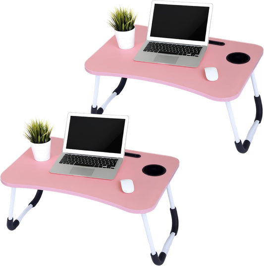 2-Pack Large Lap Desk for Bed & Sofa with Cup Holder & Foldable Legs Laptop Table, Breakfast Serving Tray, Tablet Phone Groove, Foldable Legs
