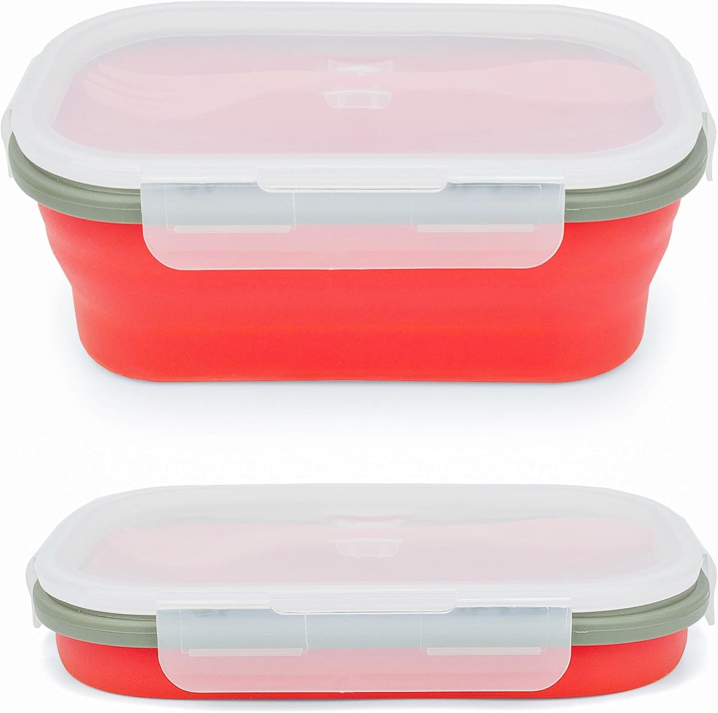 1000ml Collapsible Bento Lunch Box - Silicone Food Storage Container, Foldable Food Container with 2-in-1 Spoon Spork and Airtight Lid, Microwave Safe, Red