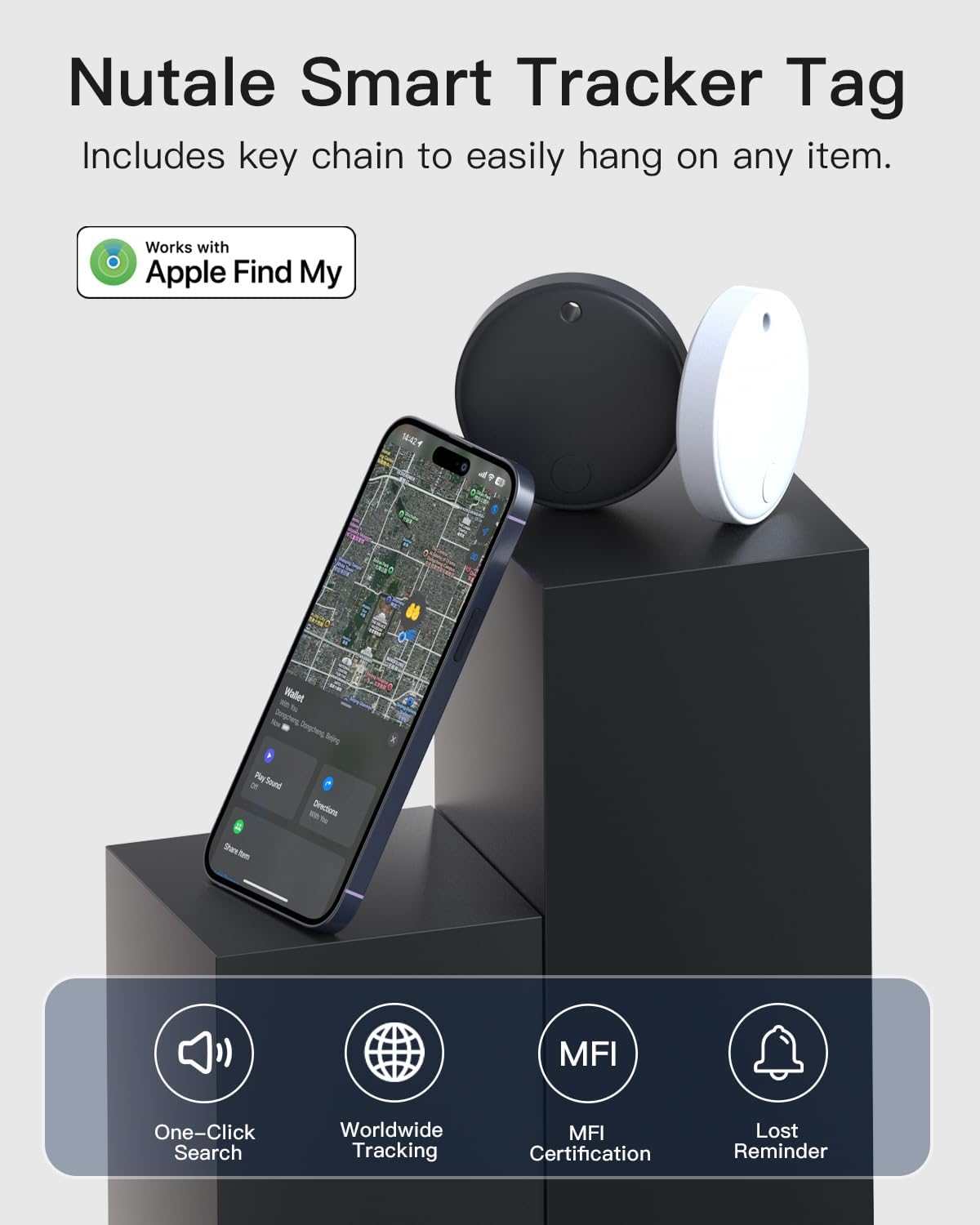 2025 Bluetooth Tracker Smart Finder for Apple Find My[Apple MFi Certified，iOS Only], iPhone Tags Key Finder Luggage Tracker for Bags, Luggage, Wallet, Bicycle, Replaceable Battery
