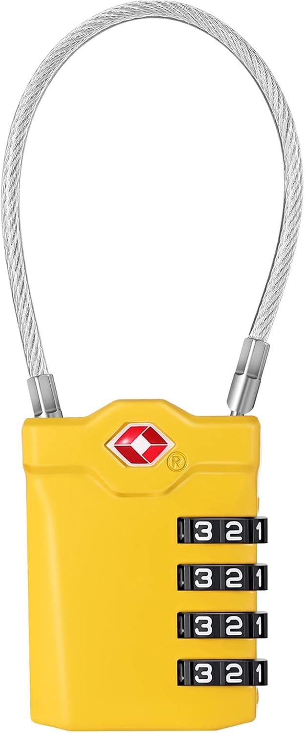 ZHEGE TSA Approved Cable Locks Flexible, Travel Lock Zipper Bag, 4 Digit Luggage Combination Lock with Open Alert Indicator for Suitcase, Backpack, Baggage (1 Pack, Yellow)