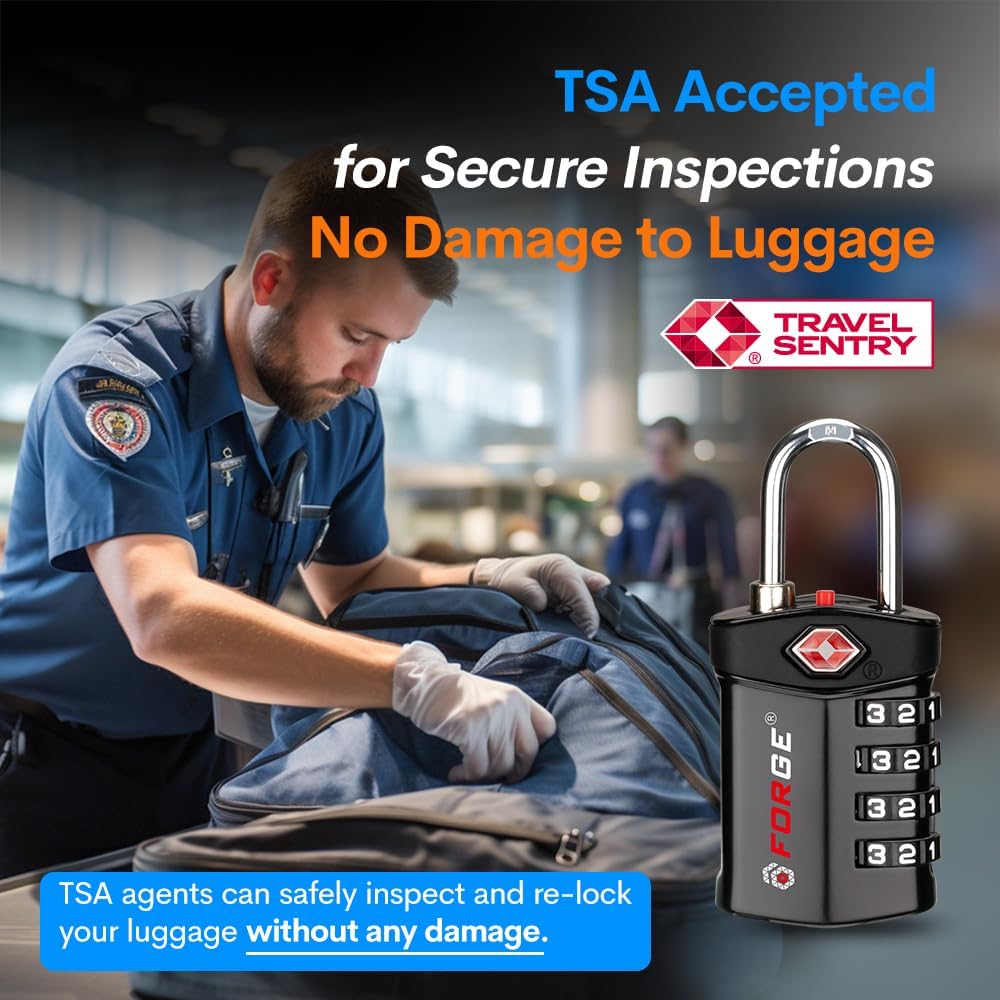 Forge TSA Approved Luggage Locks for Air Travel, Gym Lockers, School Lockers, Pelican Cases, Easy Read Dials, Durable Alloy Body, Black 6 Pack.