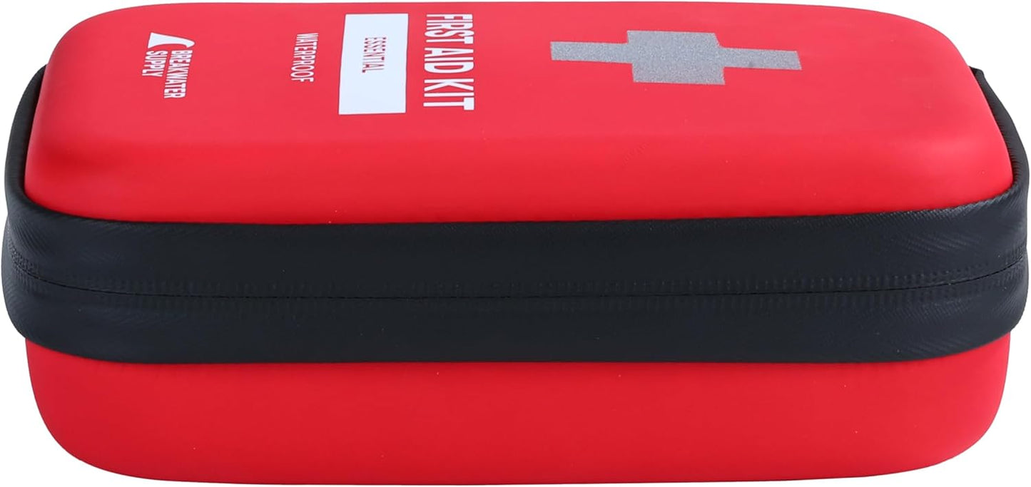 Breakwater Supply™ First Aid Kit for Car, Home, Office, Travel, Dorm, Businesses, 101 Piece HSA FSA Household & AirBNB Essentials Medical Kit & Emergency Supplies with Ice Pack + Waterproof Case Red