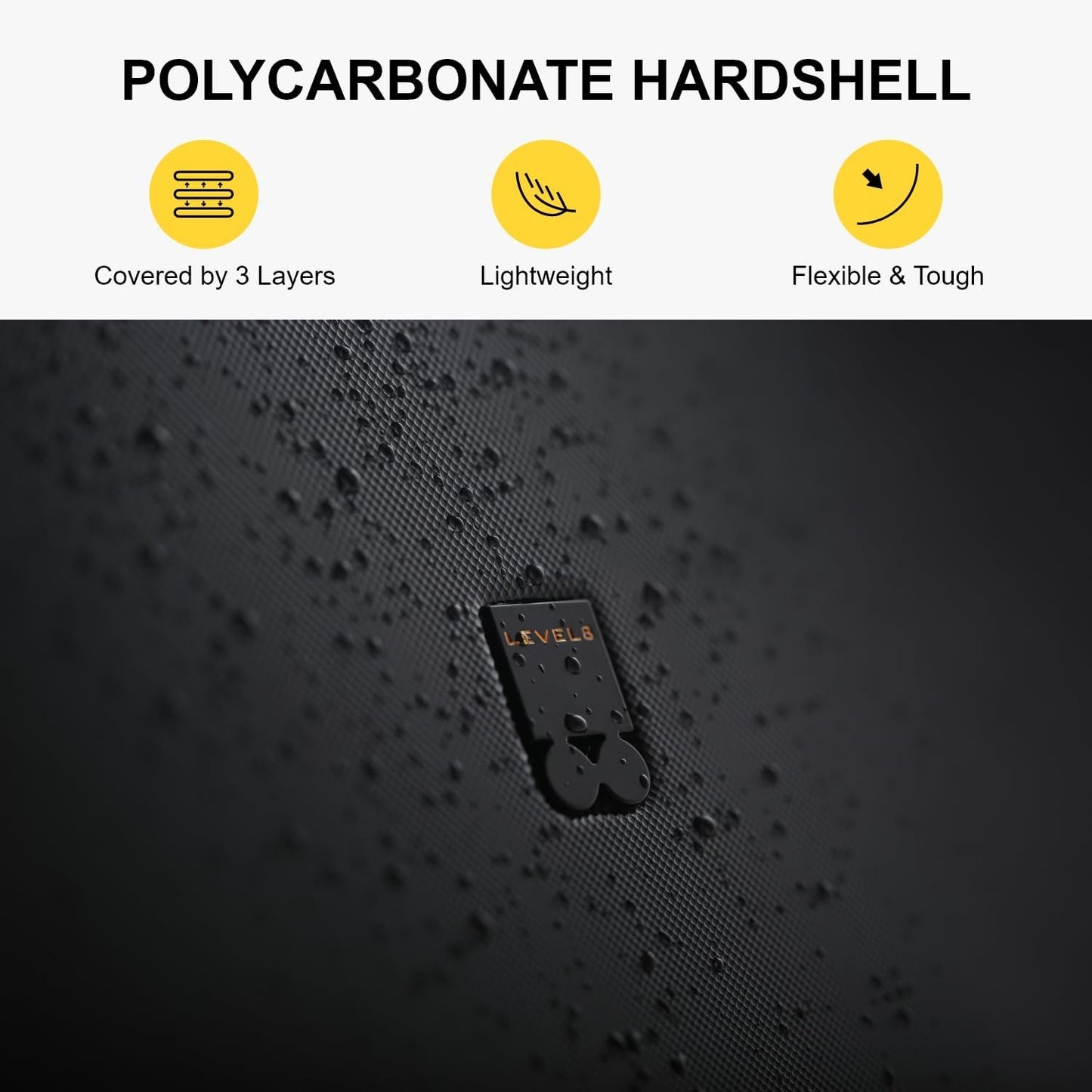 LEVEL8 Trunk Luggages, Large Suitcase 28 Inch Luggage with Spinner Wheels, Luminous Textured Checked Lightweight Hard Shell with Tsa Lock, Black