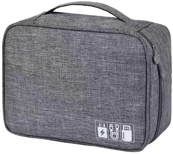 Cable Organizer bag for women or men,Electronic Accessories Carry Case Portable Waterproof Double Layers All-in-One Storage Bag for Cord, Charger, Phone, Earphone (Grey)
