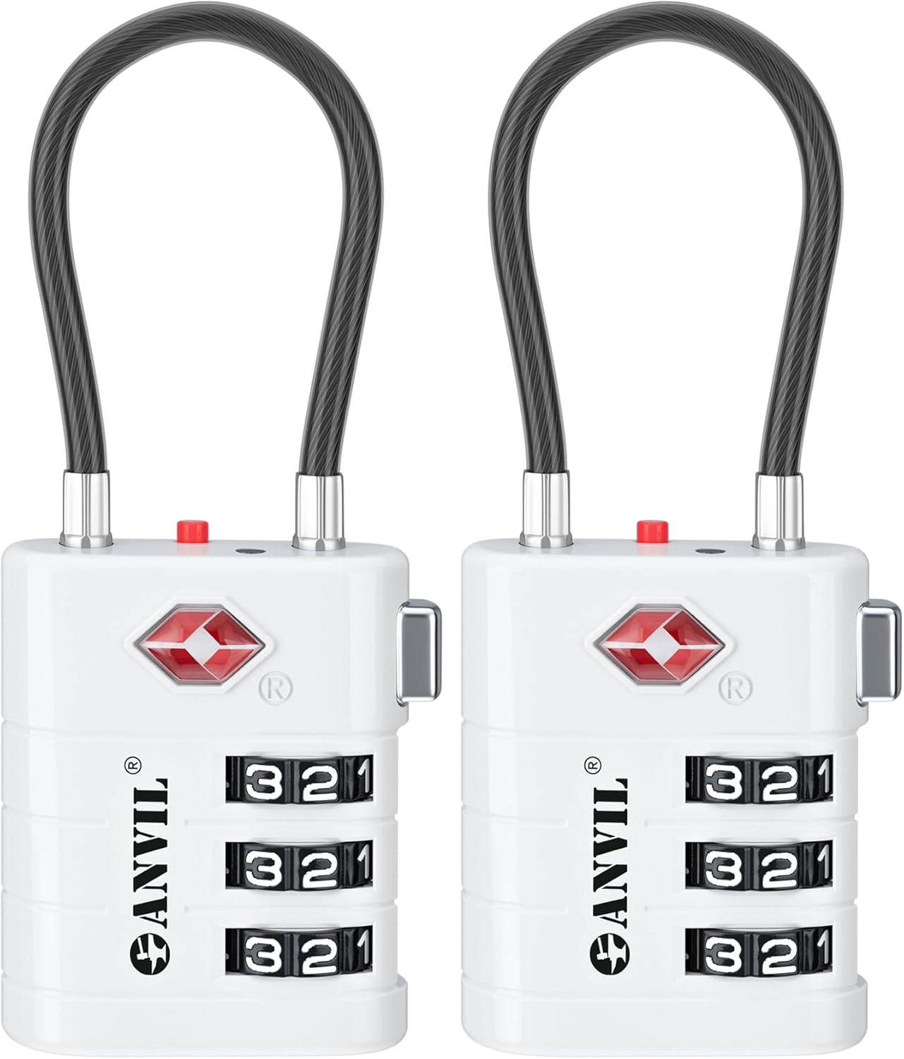 ANVIL TSA Approved Luggage Locks – High Security TSA008 Combination Travel Locks with Inspection Indicator for Suitcases and Backpacks. (2, White)