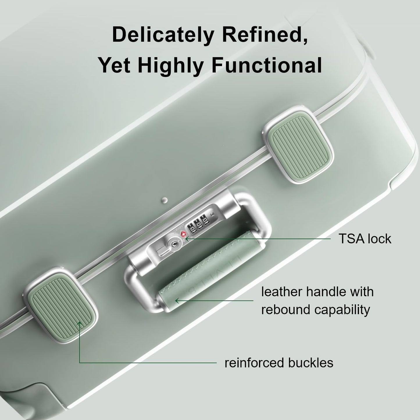 LEVEL8 Zipperless Carry On Luggage Airline Approved with Aluminum Frame, Cute Hardside Suitcase with Spinner Wheels, Metal Rolling Travel Case with Tsa Locks, 20 Inch, Light Green