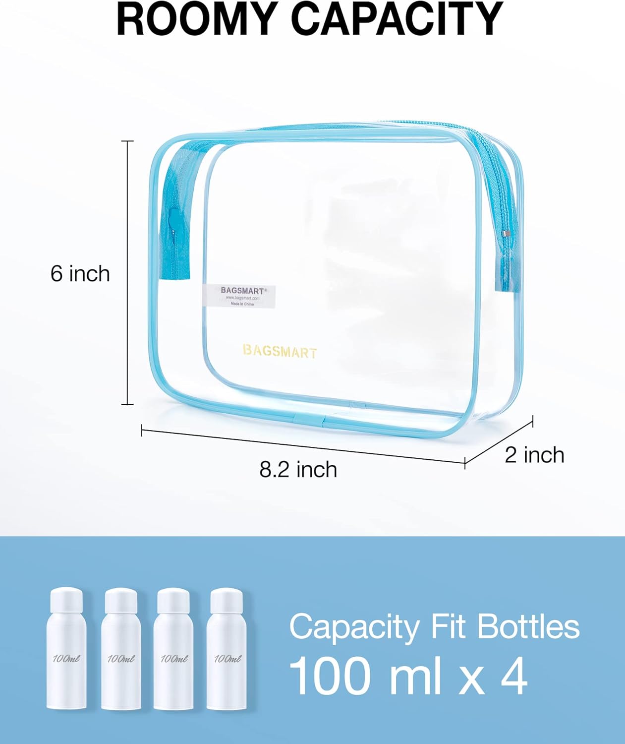 BAGSMART Clear Toiletry Bag, 3 Pack TSA Approved Travel Toiletry bag Carry on Travel Accessories Bag Airport Airline Quart Size Bags Water Repellent Makeup Cosmetic Bag for Women (Blue-3pcs)