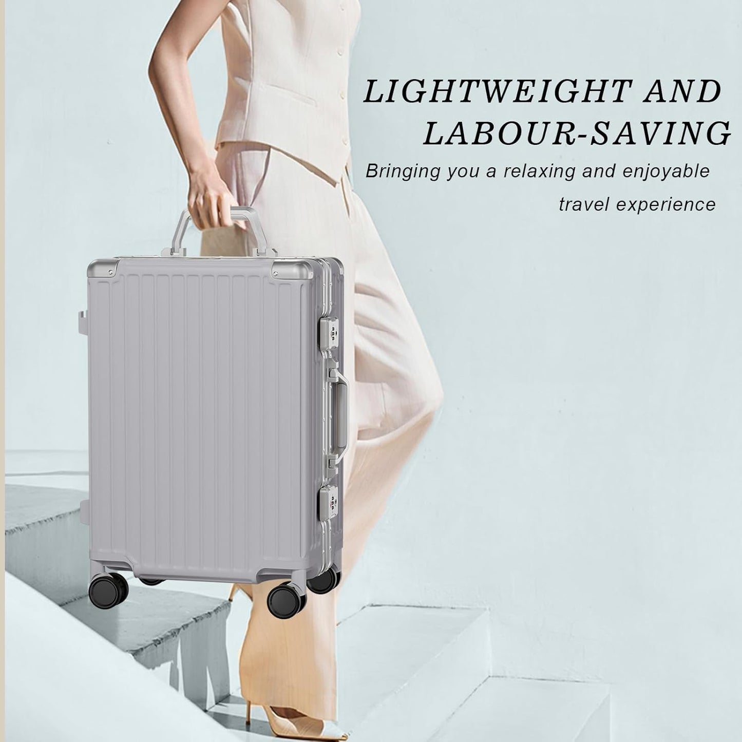 AnyZip Carry On Luggage PC+ABS Aluminum Frame Zipperless Luggage Hard Shell Suitcase with TSA Lock Double Spinner Wheels 20 Inch Silver