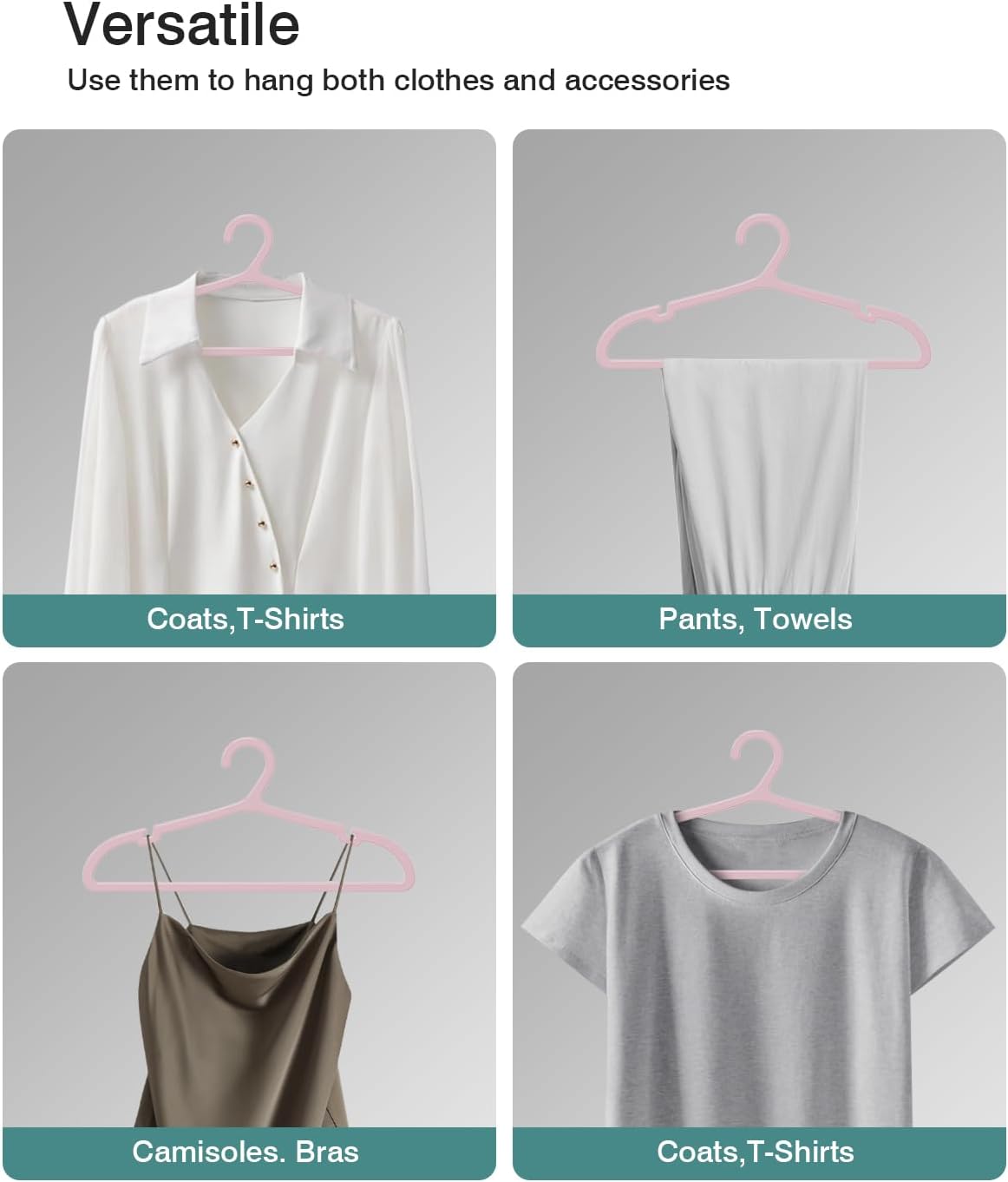 80 Pack Clothes Hangers, Non Slip Plastic Coat Hangers, Space Saving, Heavy Duty, Hanging Dry Wet Clothes, 16.4" x 8.3", Light Pink, UAPY0580P