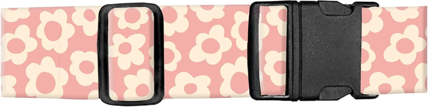 Luggage Straps for Suitcases, Adjustable Travel Belt, Durable Wide Luggage Strap, Cute Suitcase Strap Identifiers with Buckle, Bag Straps for Luggage, Pink Cute Flowers