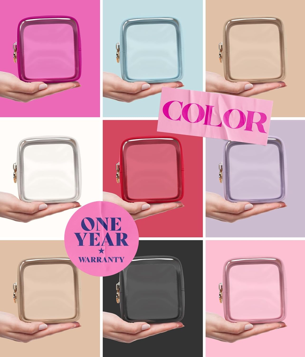 Clear Makeup Bag Zipper Pouch, Transparent Cosmetic Case Organizer, TSA Approved Travel Toiletry Case, Travel Accessories Essentials Makeup Tote for Women, Mini Cute Make up Bag for Purse - White