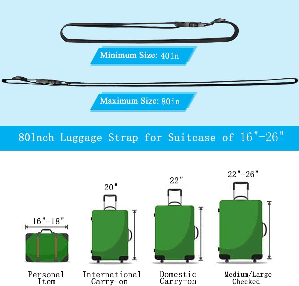 4Pcs Luggage Straps for Suitcase Travel Accessories TSA Approved, 80In Long Belts to Keep Your Suitcase Secure, Adjustable Bag Straps with Quick-Release Buckle for Travel Bag Closure, Light Blue